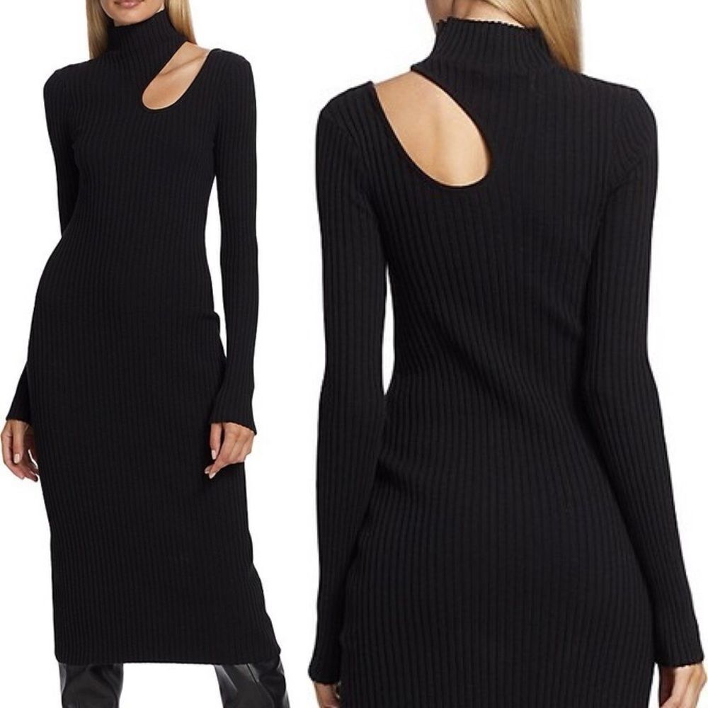 ANINE BING Victoria Rib Knit Cutout Midi Dress Black XS NWT Minimalist